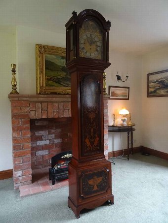 Antique REMARKABLE GEORGE III MAHOGANY MARQUETRY INLAID LONGCASE CLOCK - GOOD PROVENANCE