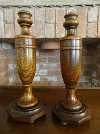Antique QUALITY PAIR OF 1920's ANTIQUE ENGLISH OAK CANDLESTICK HOLDERS - STUNNING PATINA