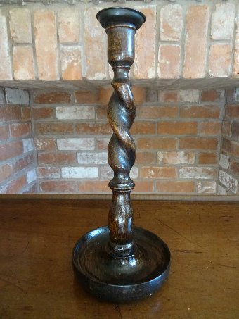 Antique PAIR OF 1920's ANTIQUE ENGLISH OAK BARLEY TWIST CANDLESTICK HOLDERS