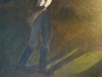 Antique  DELIGHTFUL 1920's ANTIQUE NAIVE OIL PAINTING OF A GUN GIRL - SHOOTING - SPORTING