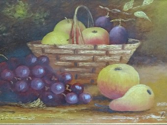 Antique 'Fruit Harvest' GORGEOUS SMALL 19thc ANTIQUE VICTORIAN STILL LIFE OIL PAINTING 