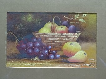 Antique 'Fruit Harvest' GORGEOUS SMALL 19thc ANTIQUE VICTORIAN STILL LIFE OIL PAINTING 