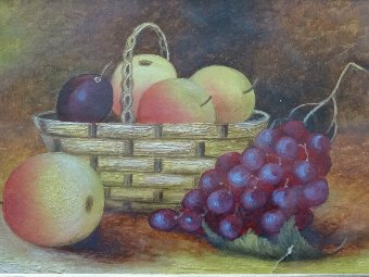 Antique 'Summer Harvest' GORGEOUS SMALL 19thc ANTIQUE VICTORIAN STILL LIFE OIL PAINTING 