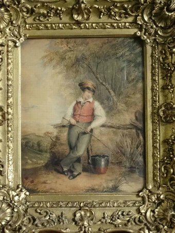 Antique AN OUTSTANDING ORIGINAL 18/19thc WATERCOLOUR PAINTING OF A REGENCY FISHING BOY