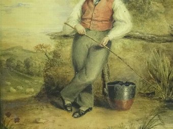 Antique AN OUTSTANDING ORIGINAL 18/19thc WATERCOLOUR PAINTING OF A REGENCY FISHING BOY