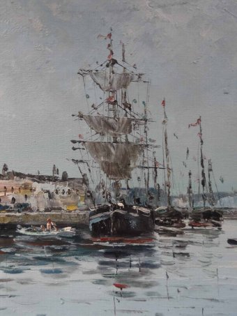 Antique 'Preparing the Rigs' LOVELY 20thc IMPRESSIONIST SEASCAPE NAUTICAL OIL PAINTING