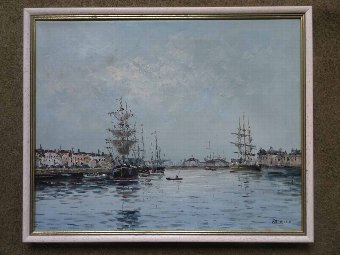 Antique 'Preparing the Rigs' LOVELY 20thc IMPRESSIONIST SEASCAPE NAUTICAL OIL PAINTING