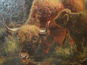 Antique 'The Scottish Highland Herd' MARVELLOUS 19thc CATTLE OIL PAINTING 'P Goadby'