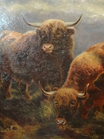 Antique 'The Scottish Highland Herd' MARVELLOUS 19thc CATTLE OIL PAINTING 'P Goadby'