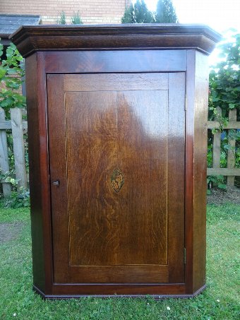 Antique A SUPERB ALL ORIGINAL GEORGE III MARQUETRY COUNTRY OAK & MAHOGANY CORNER CABINET 