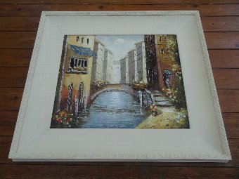 Antique SUPERB CONTINENTAL IMPRESSIONIST CANAL STREET - IMPASTO OIL ON CANVAS PAINTING 