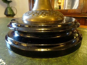Antique BEAUTIFUL 19thc VICTORIAN CERAMIC & BRASS TWIN BURNING OIL LAMP - TABLE DESK
