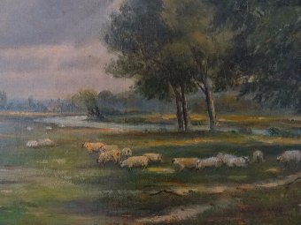 Antique On The Stour - 'A J Furness' BEAUTIFUL EARLY 20thc LANDSCAPE SHEEP OIL PAINTING
