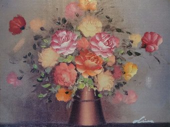 Antique A BEAUTIFUL ORIGINAL SIGNED 20thc STILL LIFE FLORAL OIL ON CANVAS PAINTING