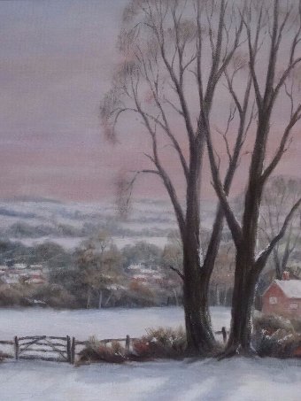 Antique 'Worcestershire in Winter' FABULOUS SIGNED CONTEMPORARY OIL ON BOARD PAINTING