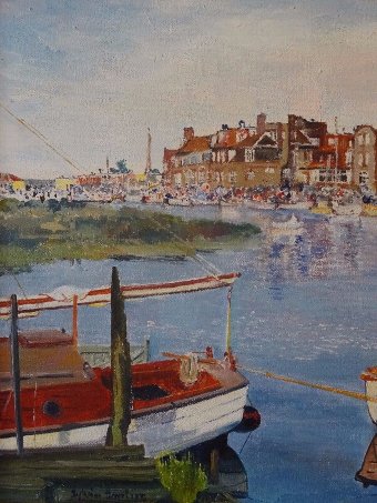 Antique 'Boating on the Norfolk Broads' - BEAUTIFUL ORIGINAL CONTEMPORARY OIL PAINTING