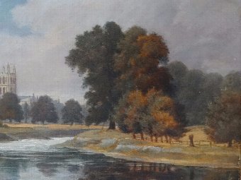 Antique BEAUTIFUL 19thc ANTIQUE VICTORIAN LANDSCAPE OIL PAINTING OF HEREFORD CATHEDRAL