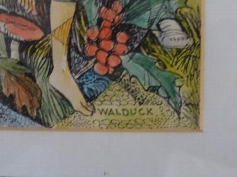 Antique Desmond Walduck (1920-1995) LISTED COMIC ARTIST 'Harriet Romancing' Watercolour