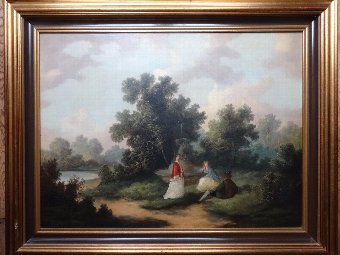 Antique Manner of Gainsborough OUTSTANDING 19thc LANDSCAPE OIL PAINTING Circa 1840 1of2