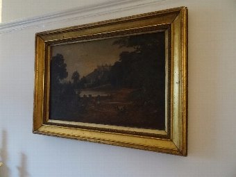 Antique UNTOUCHED / UNRESTORED 19thc ANTIQUE VICTORIAN OIL PAINTING  'INDIAN HILL FORT'