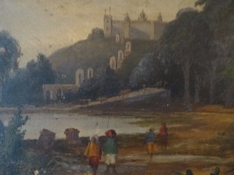 Antique UNTOUCHED / UNRESTORED 19thc ANTIQUE VICTORIAN OIL PAINTING  'INDIAN HILL FORT'