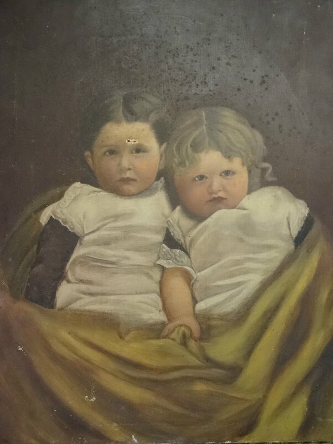 Antique 'Tucked Up In Bed' SUPERB ORIGINAL 19thc OIL PORTRAIT PAINTING FOR MINOR TLC