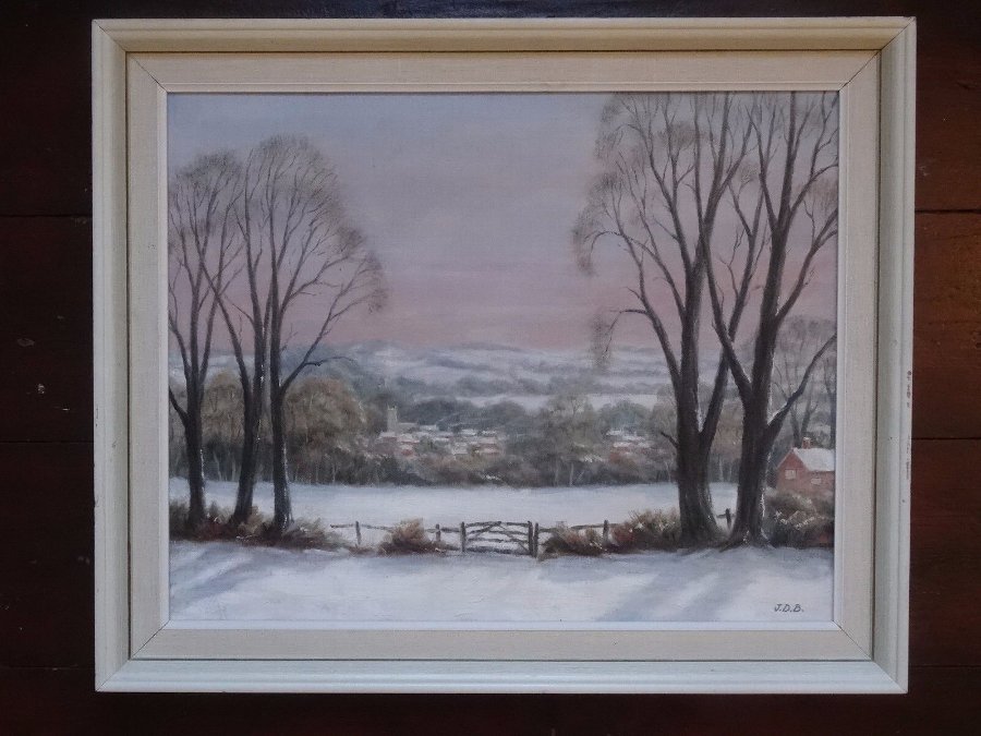 Antique 'Worcestershire in Winter' FABULOUS SIGNED CONTEMPORARY OIL ON BOARD PAINTING