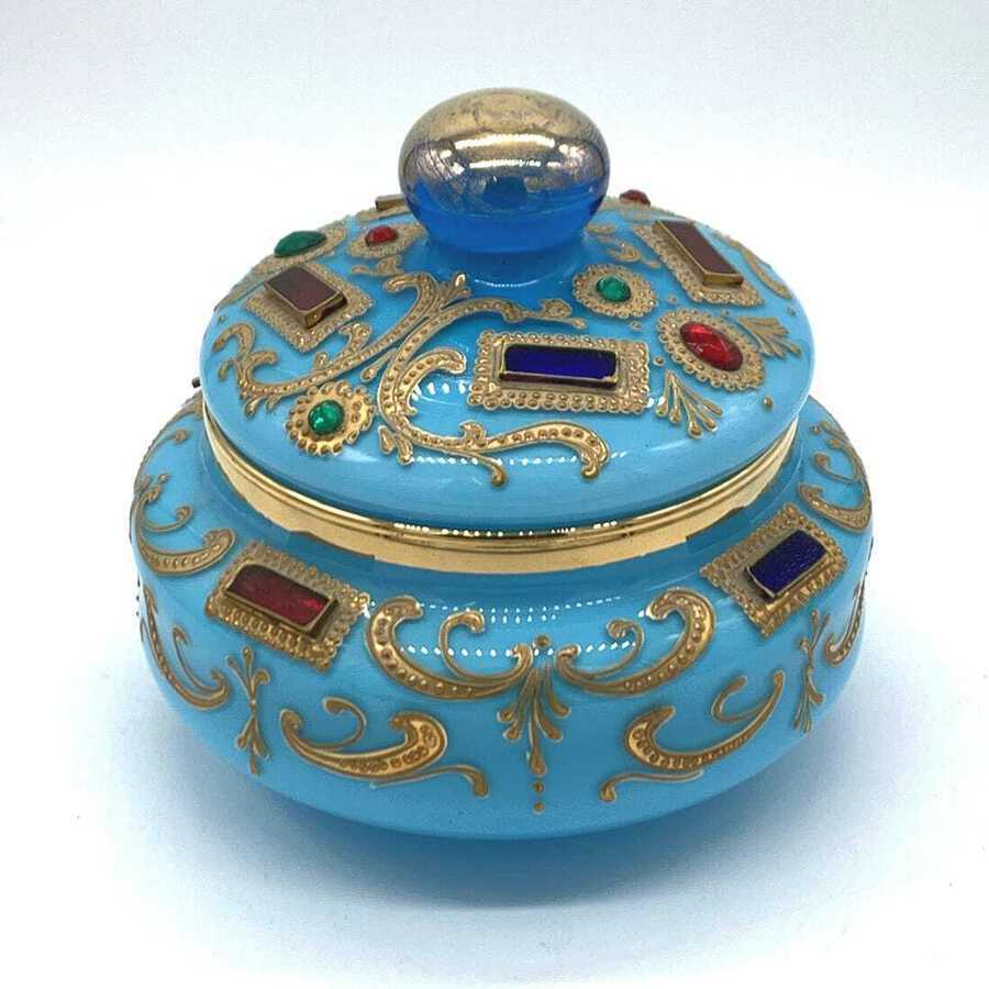 Antique Very Important Rare Large Antique Opaline Glass bombonierre,Candy Box In Turquoise For The Oriental Market