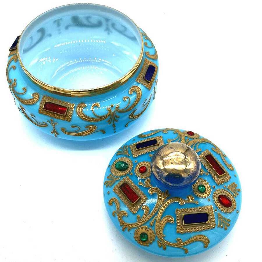 Antique Very Important Rare Large Antique Opaline Glass bombonierre,Candy Box In Turquoise For The Oriental Market