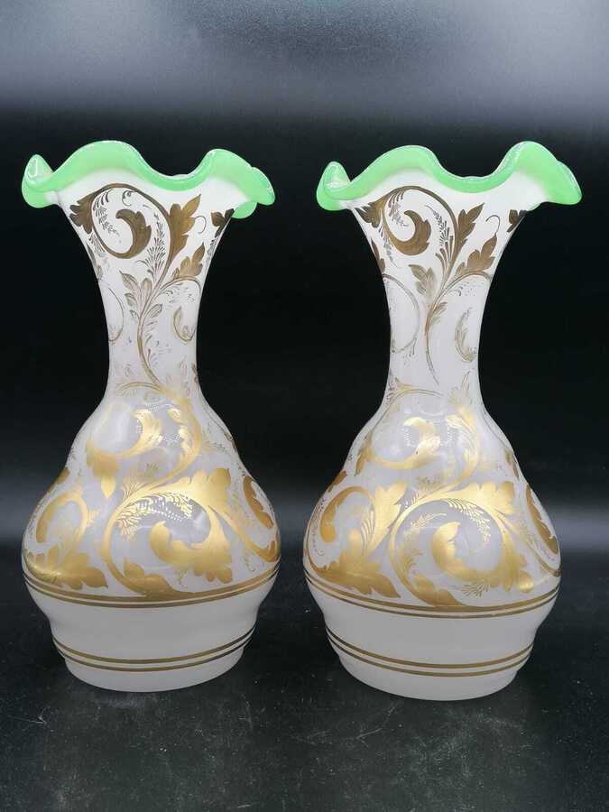 Antique Opaline Glass Vases, France Napoleon III