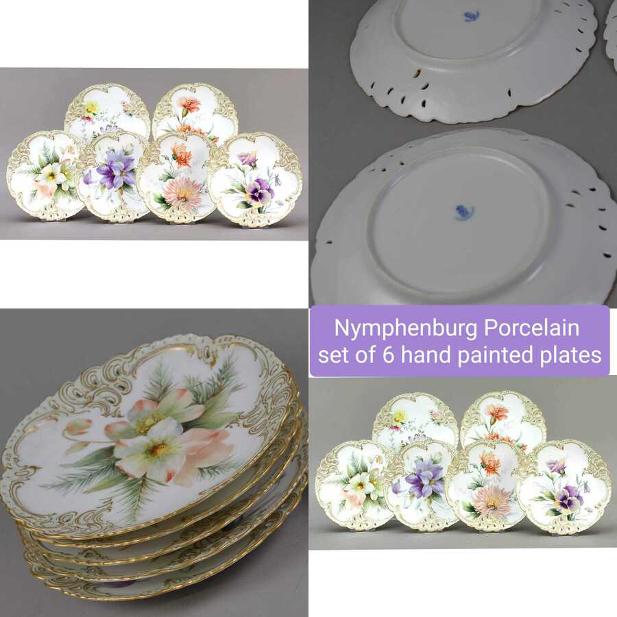 Antique Hand Painted Nymphenburg Porcelain Plates, Set Of 6