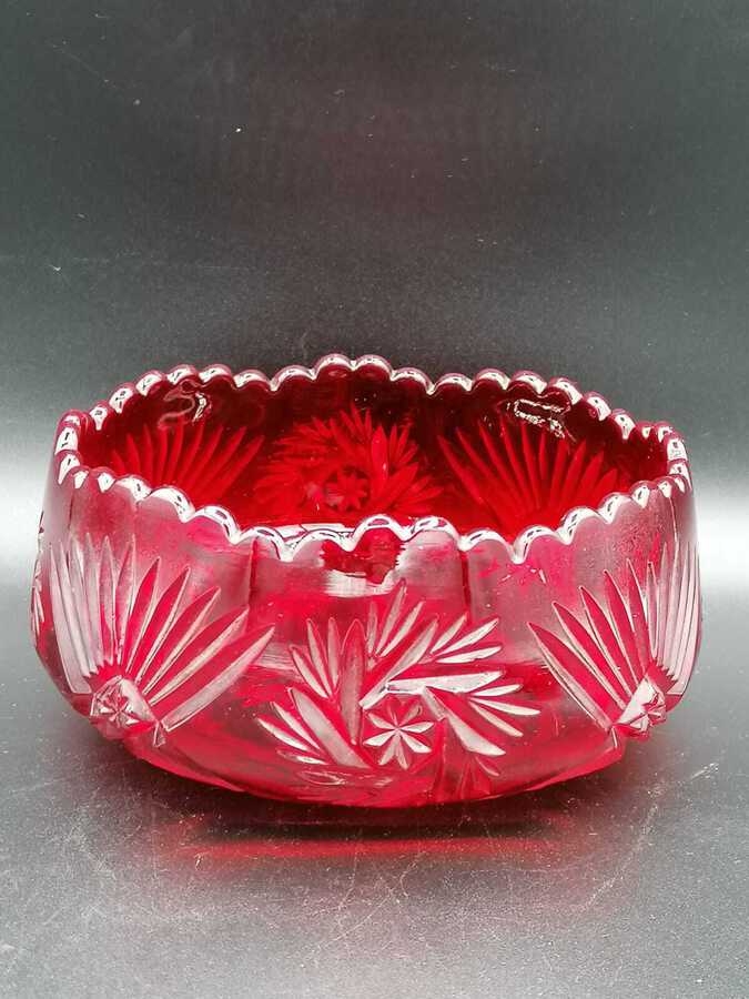 Antique Antique Czech Bohemian Crystal Fruit Bowl In Pigeon Blood Red ...