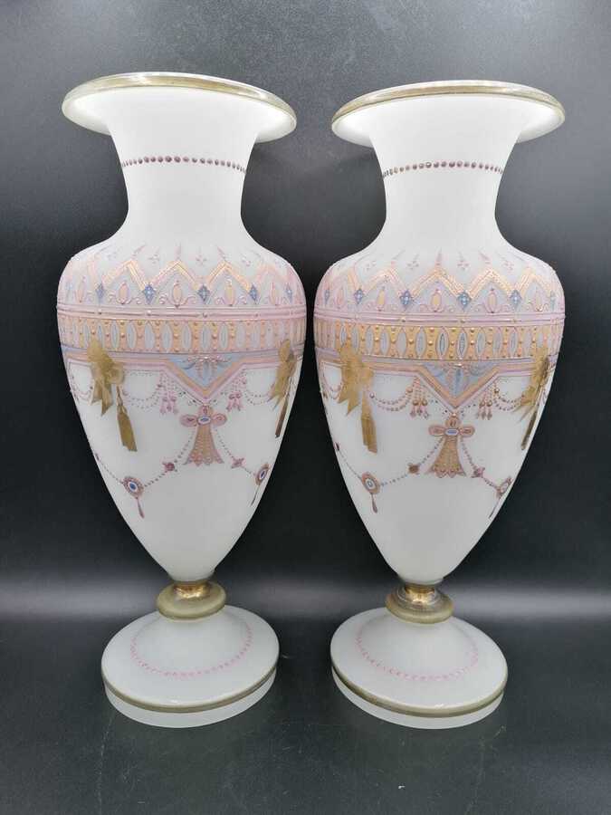 Pair Of Opaline Glass Vases, Charles X Period,Antique French Opaline Glass vases