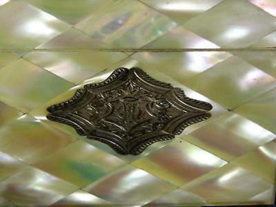 Antique Antique Victorian Mother-Of-Pearl & Silver Card Case, Monogrammed, 19th Century