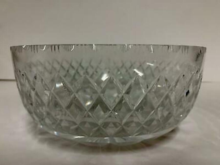 Antique Clear Glass Fruit Bowl, Circular & Diamond Cut Decoration,Circa Mid 20th Century