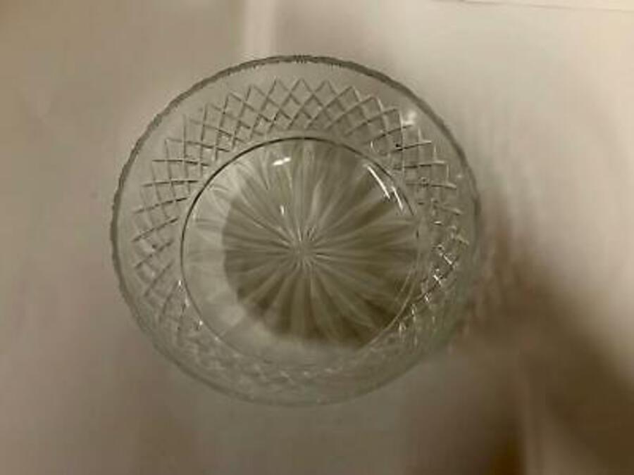 Antique Clear Glass Fruit Bowl, Circular & Diamond Cut Decoration,Circa Mid 20th Century