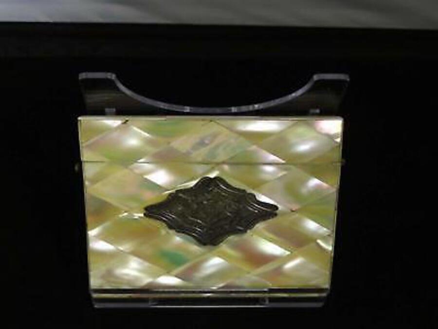 Antique Antique Victorian Mother-Of-Pearl & Silver Card Case, Monogrammed, 19th Century