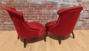 Antique Pair 19c shapely French button back boudoir armchairs