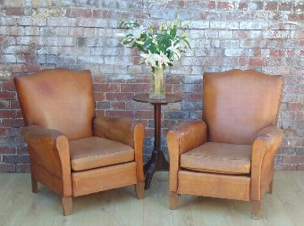 Pair French Leather Club Chairs