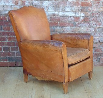 Antique Pair French Leather Club Chairs