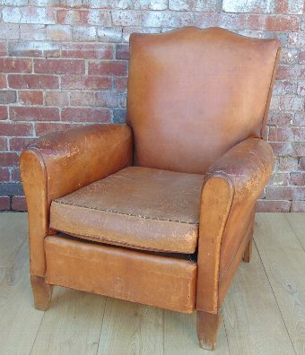 Antique Pair French Leather Club Chairs
