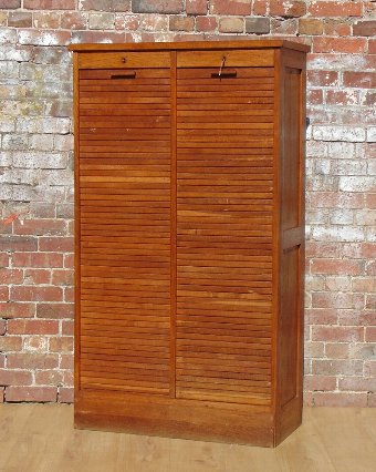 French Double Tambour Front Oak Cabinet