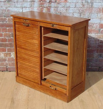 French Double Tambour Front Oak Cabinet