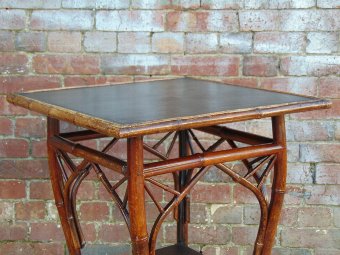 Antique Victorian Bamboo Leather Table