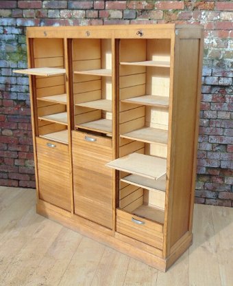 Antique Triple Tambour Front Haberdashery / Filing Cabinet