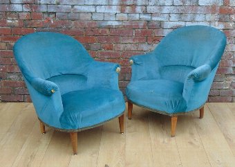 Antique Pair French Armchairs For Re-Upholstery