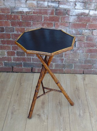 Victorian Leather Top Bamboo Side Table