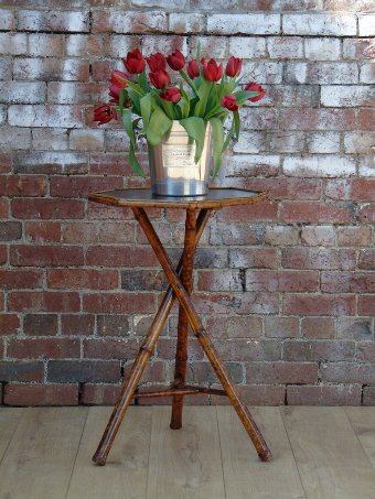 Antique Victorian Leather Top Bamboo Side Table