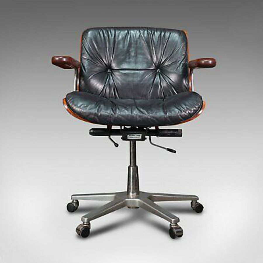 Antique Vintage Giroflex Desk Chair, Swiss, Rosewood, Leather, Office Seat, Martin Stoll