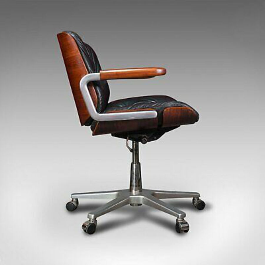 Antique Vintage Giroflex Desk Chair, Swiss, Rosewood, Leather, Office Seat, Martin Stoll